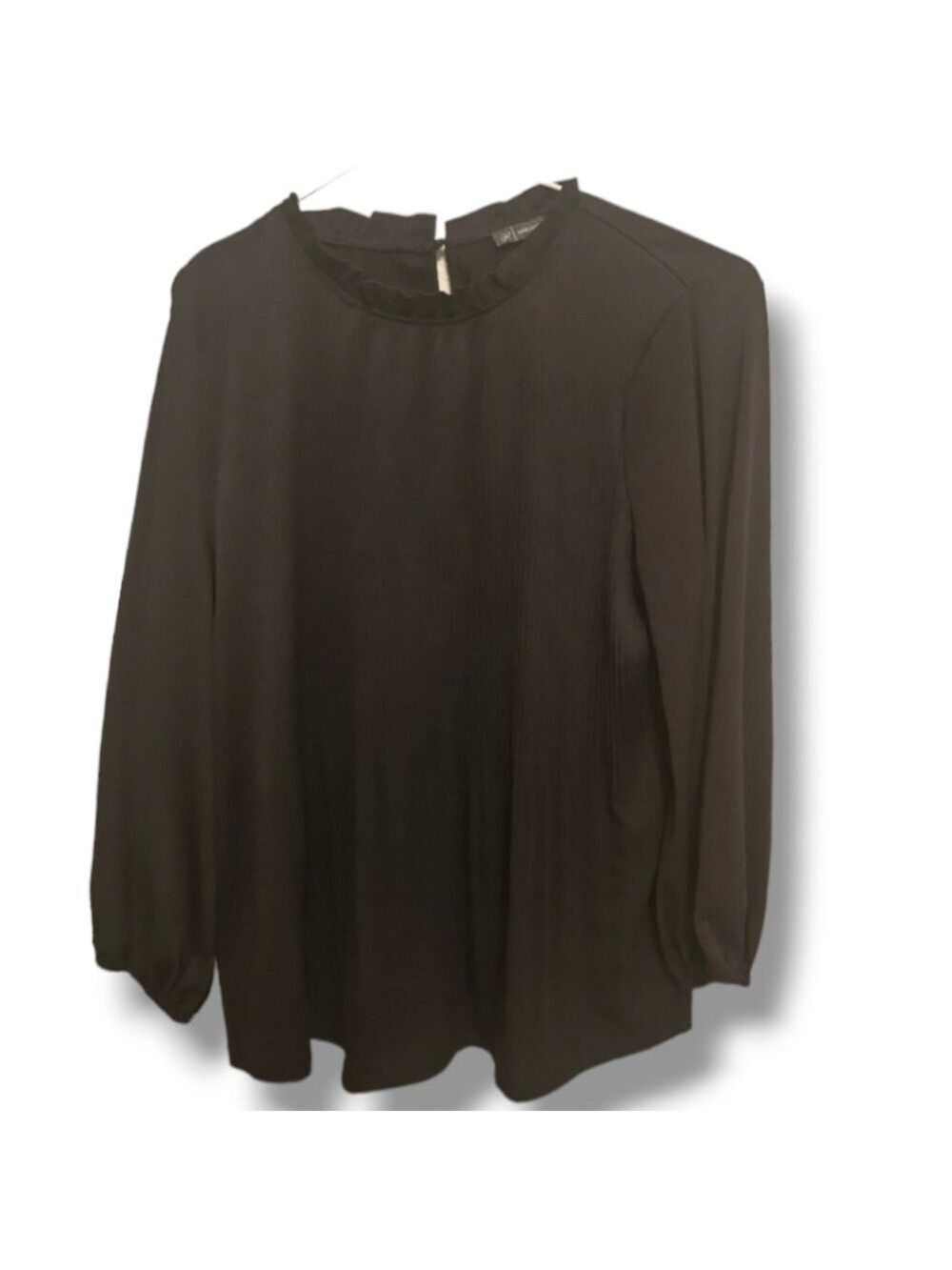 Adrianna Papell Solid Ruffle Neck Pleated Blouse
